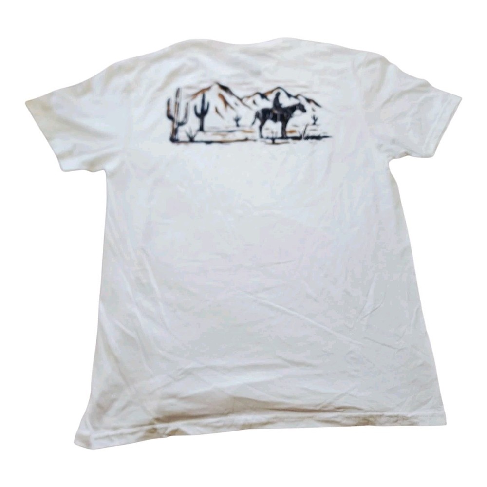 New Western Desert Longhorn Skull Cactus Graphic Tee Cotton Size Large White…
