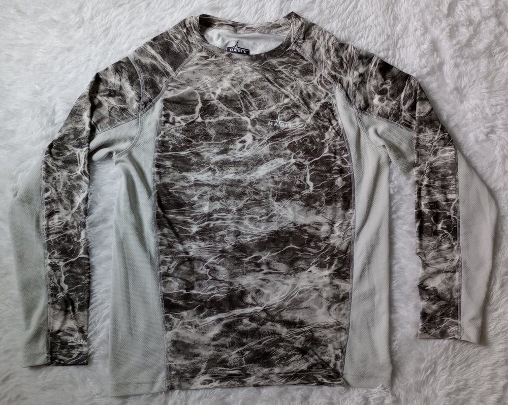 Habit Realtree Fishing Mens Medium L/S T Shirt White Camo 40+ Solar-Factor Light