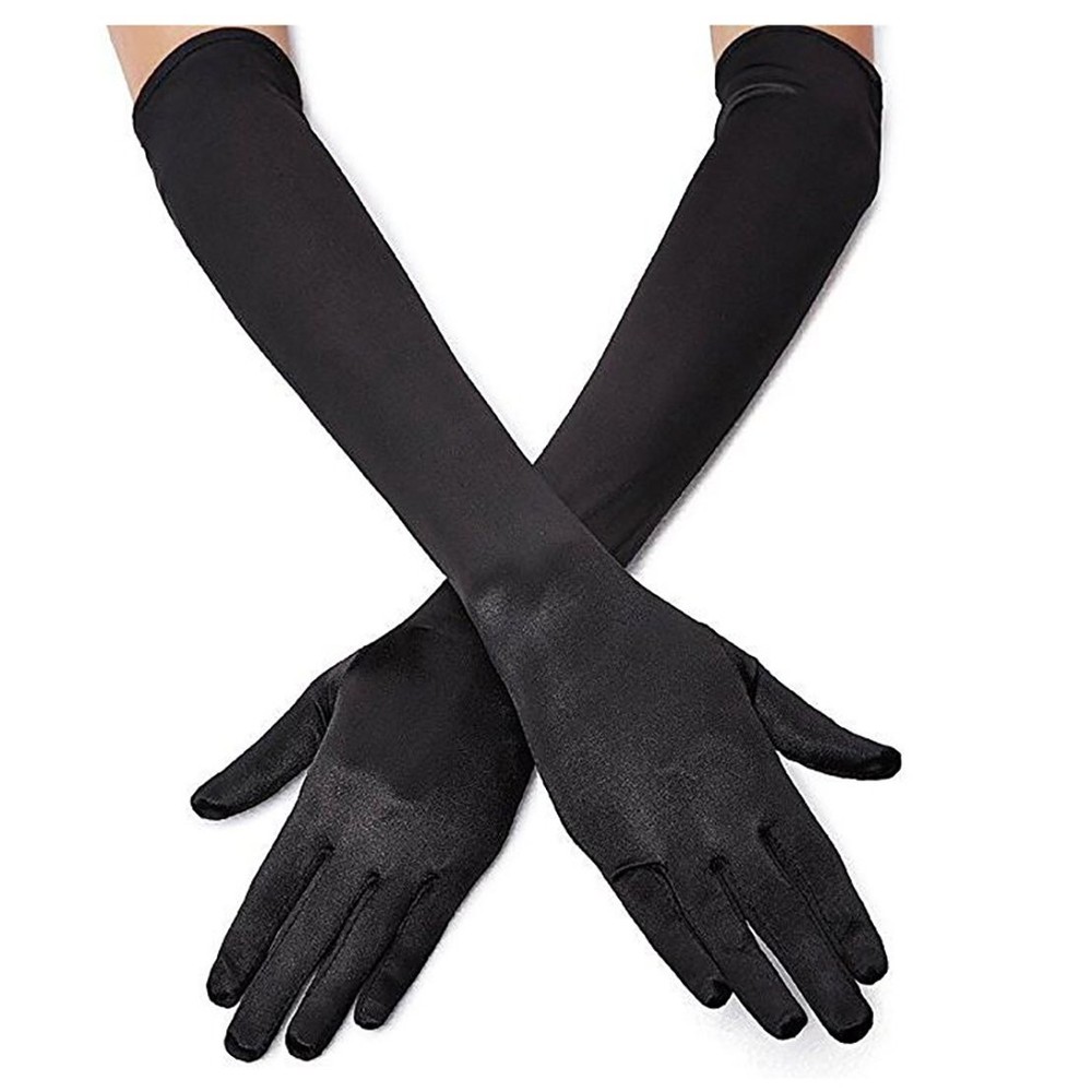 Long Black Opera Party Gloves for Women 1920s 20s Satin Gloves Elbow Length B…