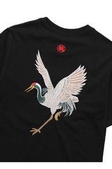 Niepce Streetwear Embroidery T-shirt Flying Cranes Graphic Tee for Men Large
