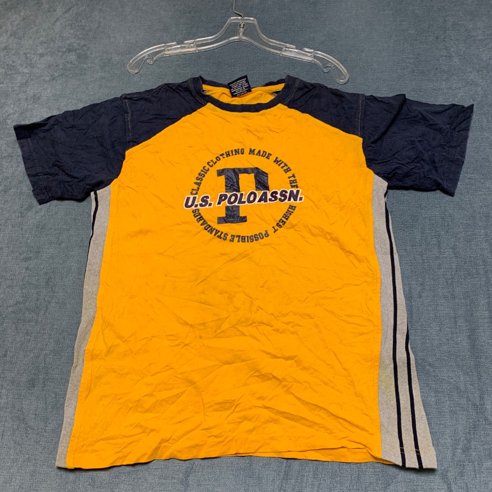 U.S. Polo Assn T-Shirt Mens Medium Yellow Navy Graphic Print Casual Crew Neck