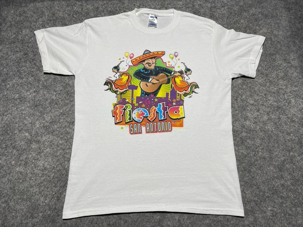 Vintage FIESTA San Antonio Sombrero Shirt White Medium Party mariachi Celebrate