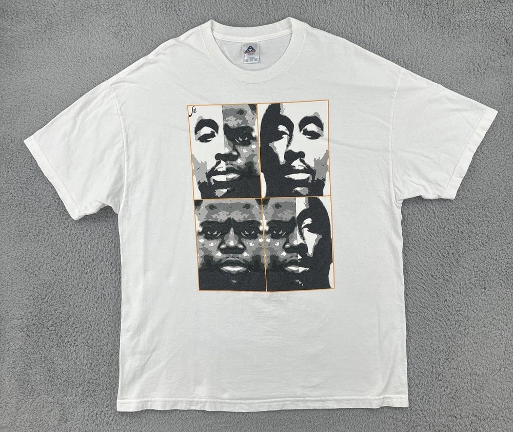 Vtg Alstyle Y2K Mens 2XL White T Shirt Tupac Notorious BIG Portrait Art Rap Tee