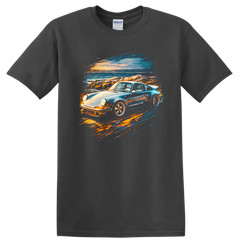 Porsche Pop Art Print Old Car Coastal Sunset T Shirt Retro Sports Car Tee