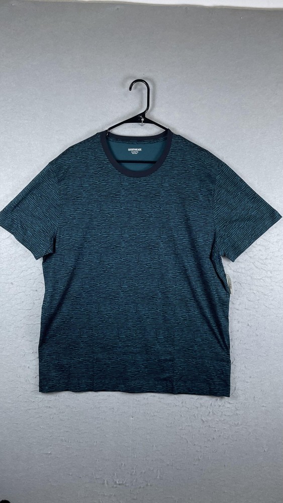 Goodthreads Shirt Mens XL Green Black Wave Stripe Crewneck Casual Short Sleeve