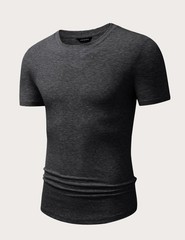 Mens Short Sleeve Athletic T Shirt Muscle Slim Fitted Crewneck Longline Tees …