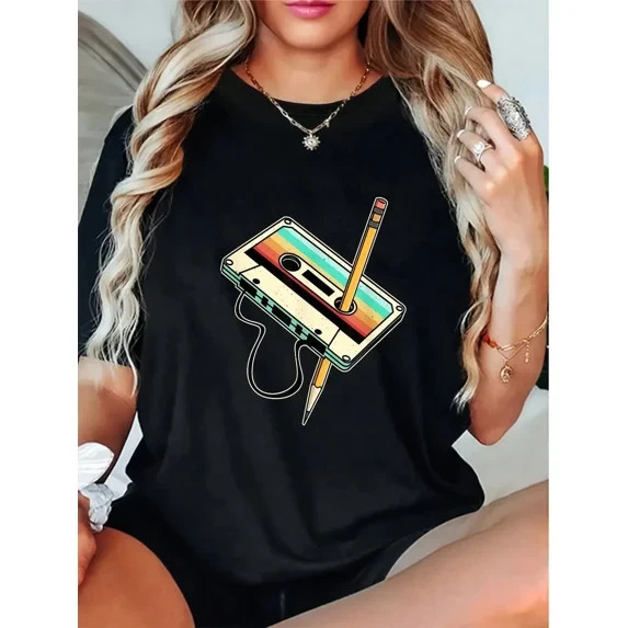 Retro Vintage 80s 90s Music Lover Cassette Tape and Pencil Shirt, Funny Nostalgi
