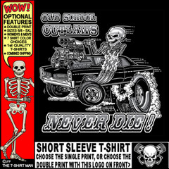1966 1967 Hot Rod Muscle Car Outlaw Gasser Drag Race Cartoony Skeleton T-shirt