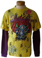 NWT Request Demon Eyes Mens L/S Layered Crew T-Shirt XL Vibrant Yellow MSRP$45