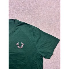True Religion Mens XL Green Silver Metallic Buddha Guitar Logo T-Shirt