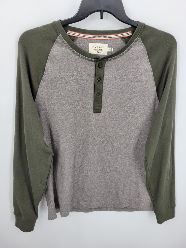 Normal Brand Shirt Mens Large Green Gray Raglan Sleeve Casual Outdoor Cotton