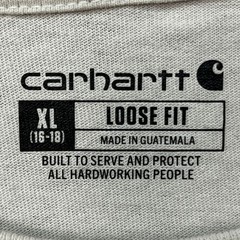 Carhartt T-Shirt Men XL Cream Long Sleeve Loose Fit Graphic Sleeve Crew Neck EUC