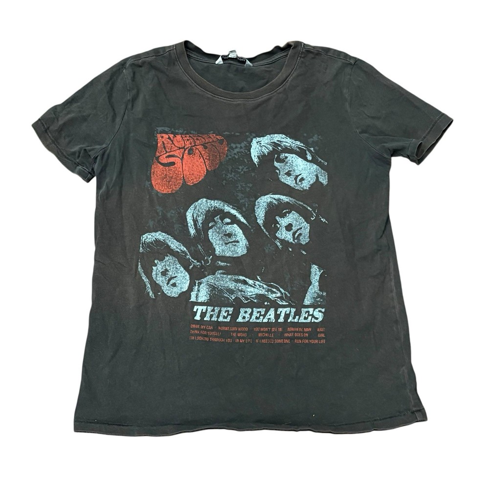 Elizabeth and James The Beatles Rubber Soul Graphic T-Shirt Black Size XS Cotton