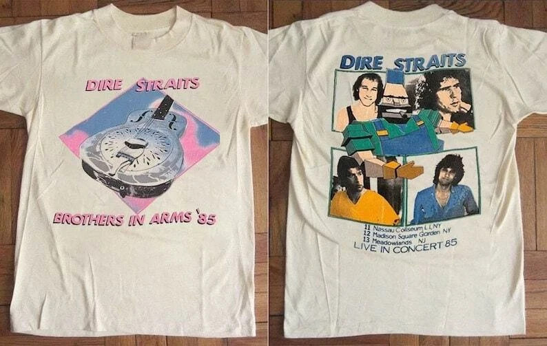 2 Sides Dire Straits Tour 85 White Short Sleeve Cotton T-shirt S-5XL TA641