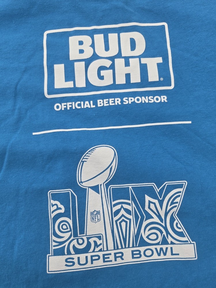 Super Bowl 2026 Bud Light Beer Sponsor T Shirt Mens XL Blue NFL Short Sleeve