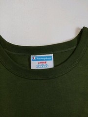 mens champion 100% authentic crewneck L/S t-shirt size large soild logo green