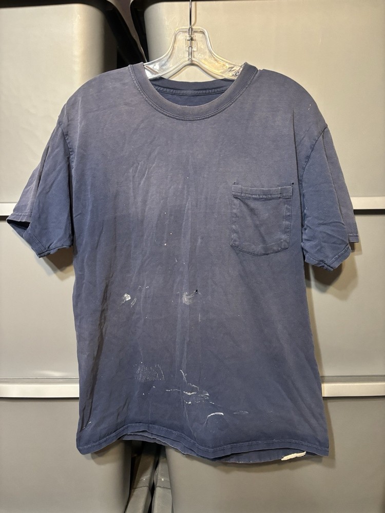Vintage Gradient Sun Faded Blank Blue T-Shirt Men’s Size L Paint Work