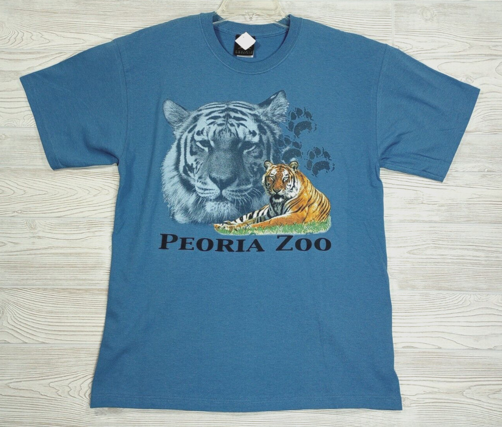 NEW Vintage Peoria Zoo Shirt Large Tiger Graphic Big Cat Full Front Print Unisex