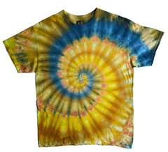 NEW Spiral Ice Tie Dye T-Shirt, Unisex L SS Crew, Blue & Gold