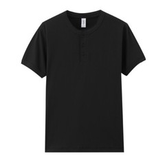 Cotton Henry Collar Short Sleeve T-Shirt Summer Men American Retro Fitness