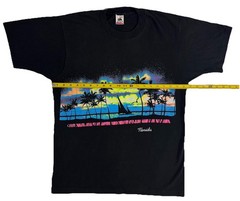 Vtg Fruit of the Loom Florida Neon On Black TShirt Adult Large Single Stitch 90s