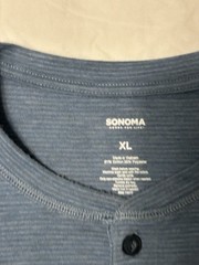 Sonoma Men’s XL Blue Striped Henley T-Shirt Short Sleeve 3-Button Knit