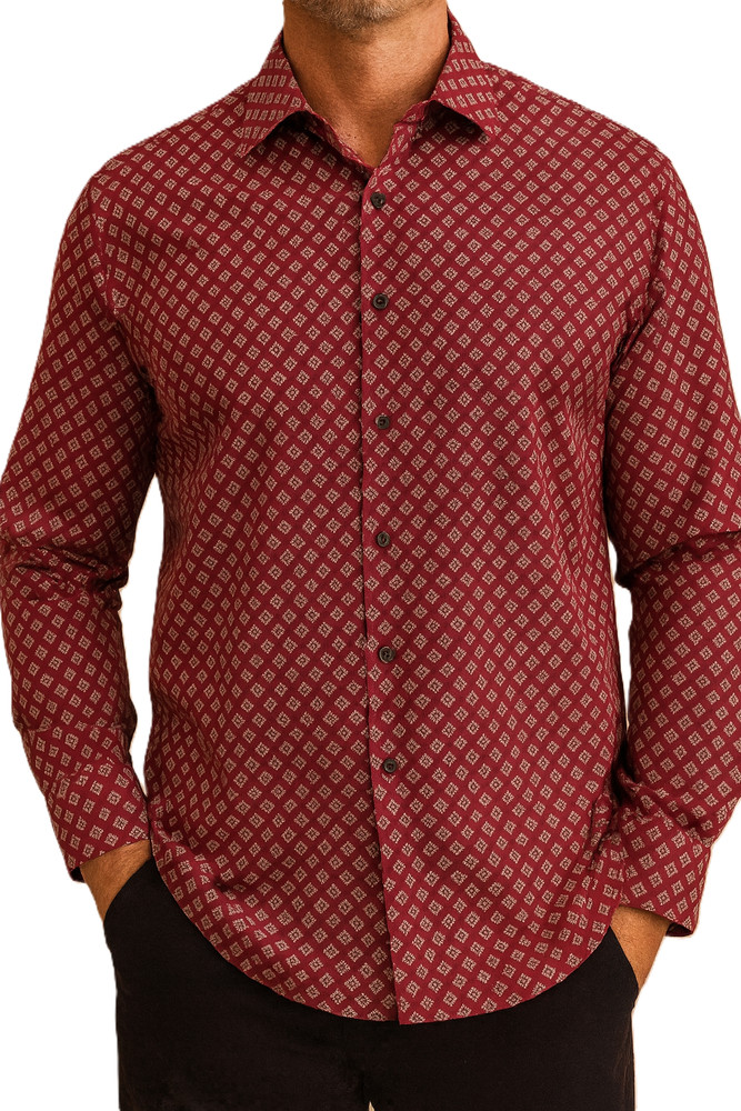 Stacy Adams Red Geometric Print Button-Up Shirt Men’s Pre-Owned