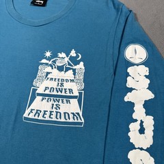 Stussy Freedom Is Power Long Sleeve T-Shirt Men’s Size S Teal Blue Graphic Tee