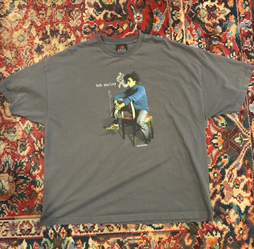 2001 Y2K Zion Rootswear Bob Marley Smoke Double-Sided Gray Tee Big 3XL