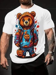 2024 Summer Trendy Men’s T-shirt – Cool Bear Pattern, Soft Polyester Fiber, Roun