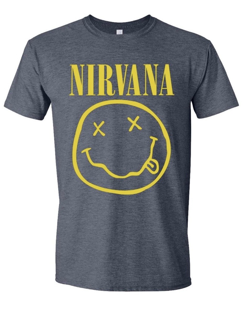 Nirvana T-Shirt Faux Smile Shirt Kurt Cobain Smiley Face Grunge Size LARGE