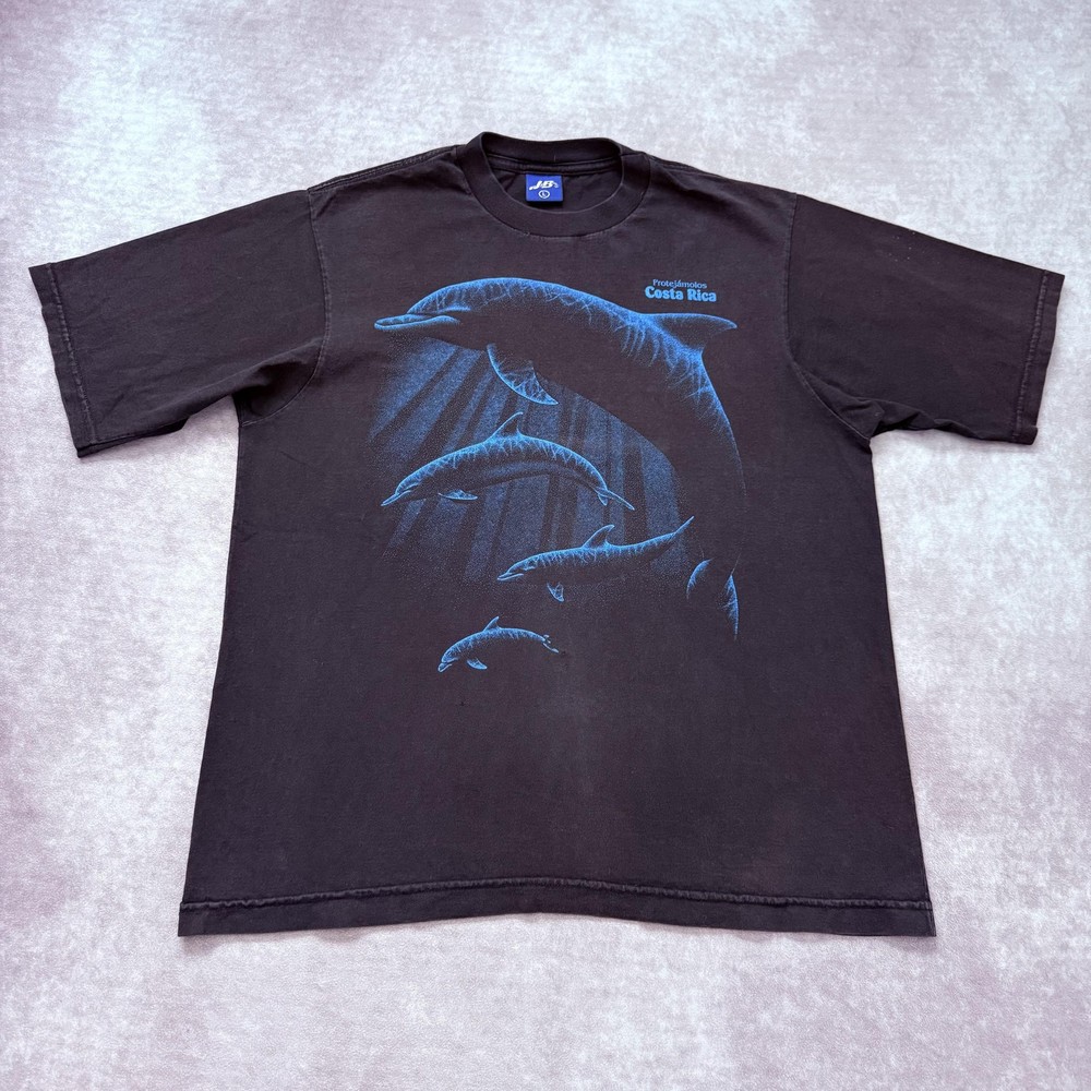 Vintage 90s Costa Rica Dolphins Shirt Mens L Black Ocean Nature Art