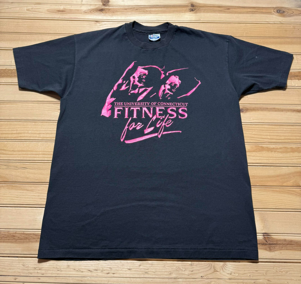 Vintage 90s University of Connecticut Fitness for Life Workout Shirt USA Made XL