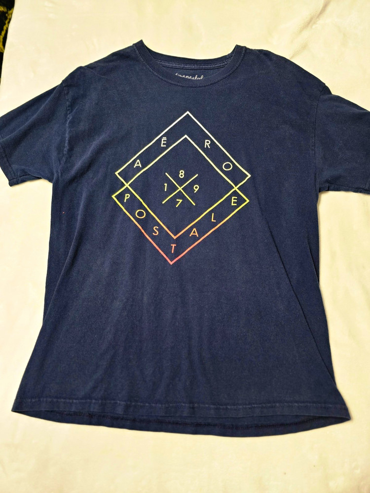 Aéropostale Men’s L Navy Graphic Logo Crew Neck Short Sleeve Cotton T-Shirt