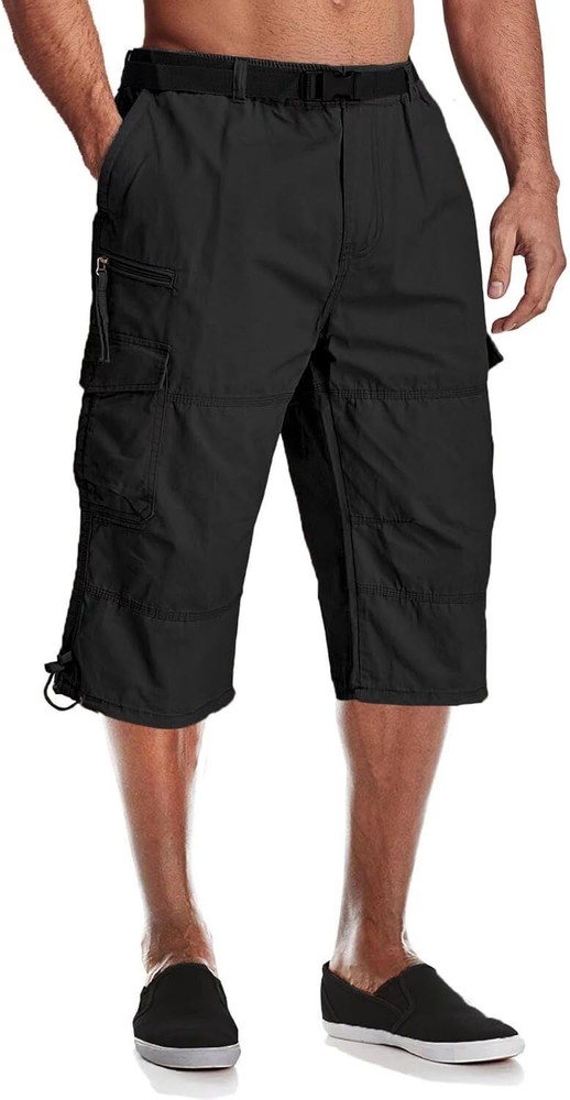 MAGCOMSEN Men’s Below Knee Long Shorts Cotton Work 3/4 Cargo Capris 40, Black