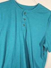 Croft & Barrow Men’s Henley Shirt Easy Care Teal Green Short Sleeve Size Large