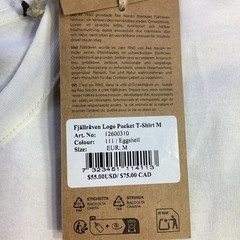 Fjallraven Logo Pocket T-Shirt Mens Eggshell White Organic Cotton Size M NWT