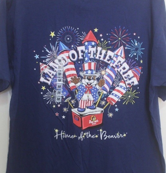 Bucee’s Navy Land of The Free Home of The Beaver T-Shirt Size Medium New W/Tags