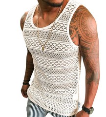 Mens See Through Vest Crewneck Sleeveless Tank Tops Muscle Sexy Mesh Shirts
