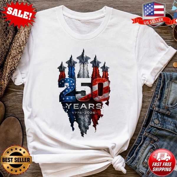 America 250th Anniversary Fighter Jet 4th of July T-Shirt S to 5XL FREE SHIPPING