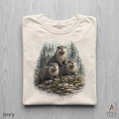 Otter Family Shirt Vintage Forest Wildlife Nature Pine Adventure Unisex Tee
