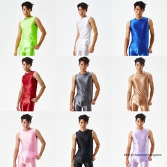 Men’s Sexy Oil Shiny Glossy Sports Muscle T-shirt Slim Elastic Tank Tops Vest