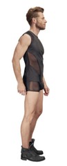Men’s Black Mesh Wetlook Sleeveless Shirt Clubwear Tank Top