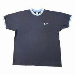 Vintage 90s Nike Embroidered Swoosh Logo Ringer T-Shirt Mens Large two Tone Blue