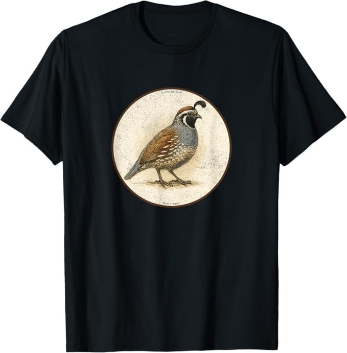 California Quail T-Shirt Retro Bird Tee Design 10 Colors by Bird.Fan