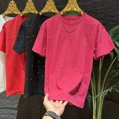 New Fashion Men Trendy Rivet Starry Sky Rhinestone Diamond Summer Luxury T-Shirt