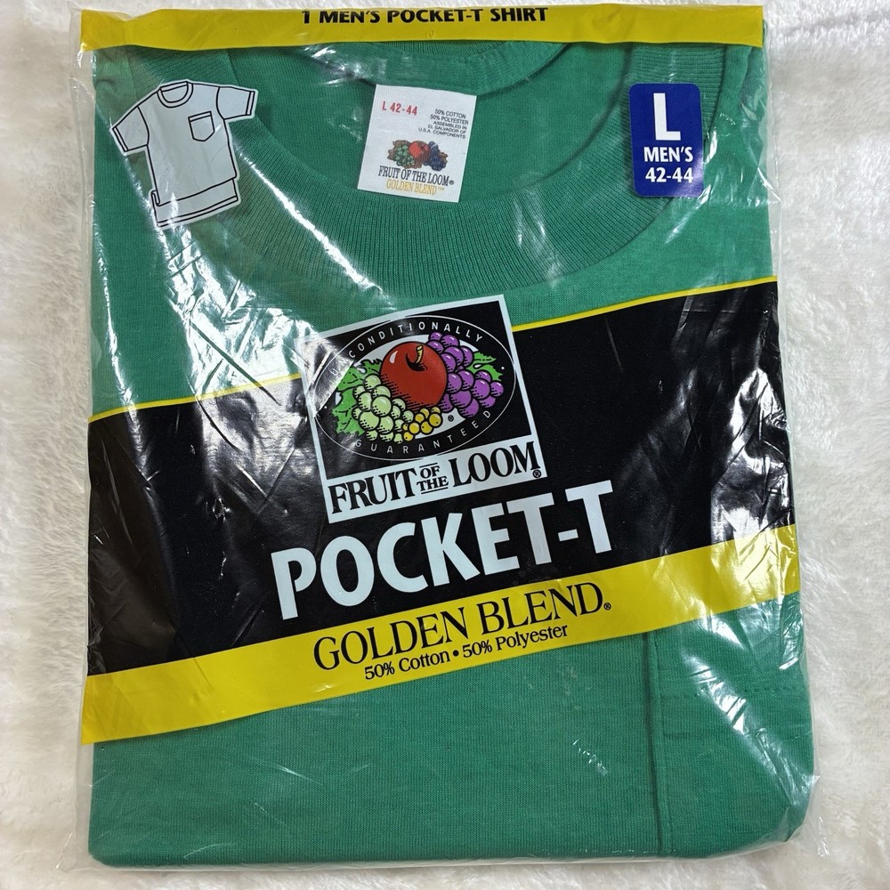 Vintage Fruit Of The Loom NOS 50/50 Blend Pocket T Shirt Green Men’s Large 42-44