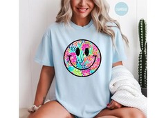 Smiley Face Comfort Tee Shirt Summer Soft Cotton Casual Top