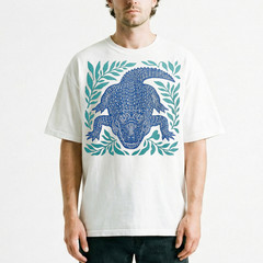 Alligator Gator Reptile Wildlife T-Shirt Tropical Blue Linocut Swamp Animal Tee