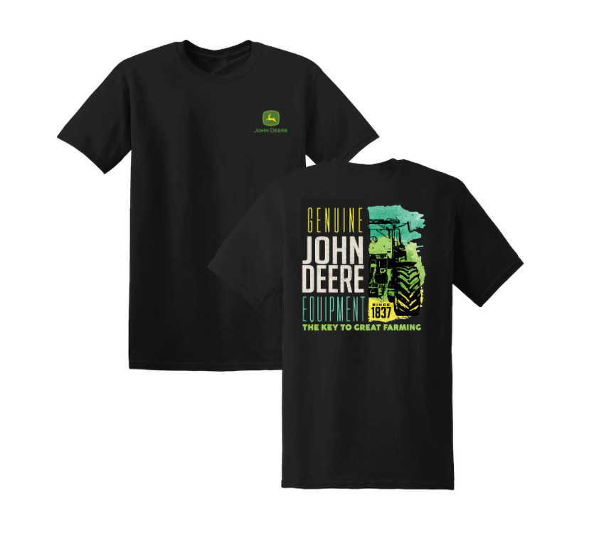 John Deere Fanatics Men’s Black T-Shirt Key to Great Farming 100% Cotton
